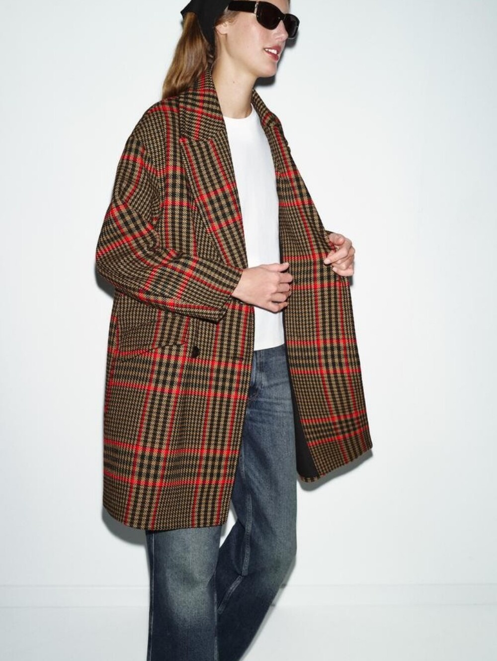 Zara Oversized Plaid Coat Double-breasted Multicolor Bnwt